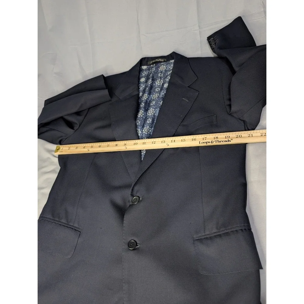 Vtg Bespoke Hong Kong Tailored Navy Blazer A. Man Hing Cheong Custom‎ Lined 42R